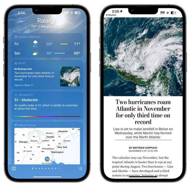 昂仁苹果14维修分享iPhone 14手机如何看天气时顺带看新闻 