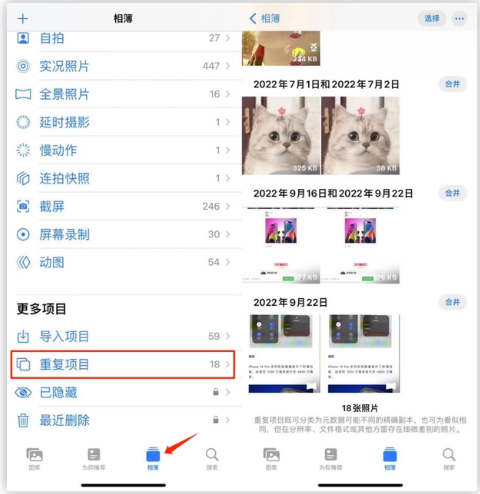 昂仁苹果手机维修分享iOS 16 中相册重复项目功能使用方法 
